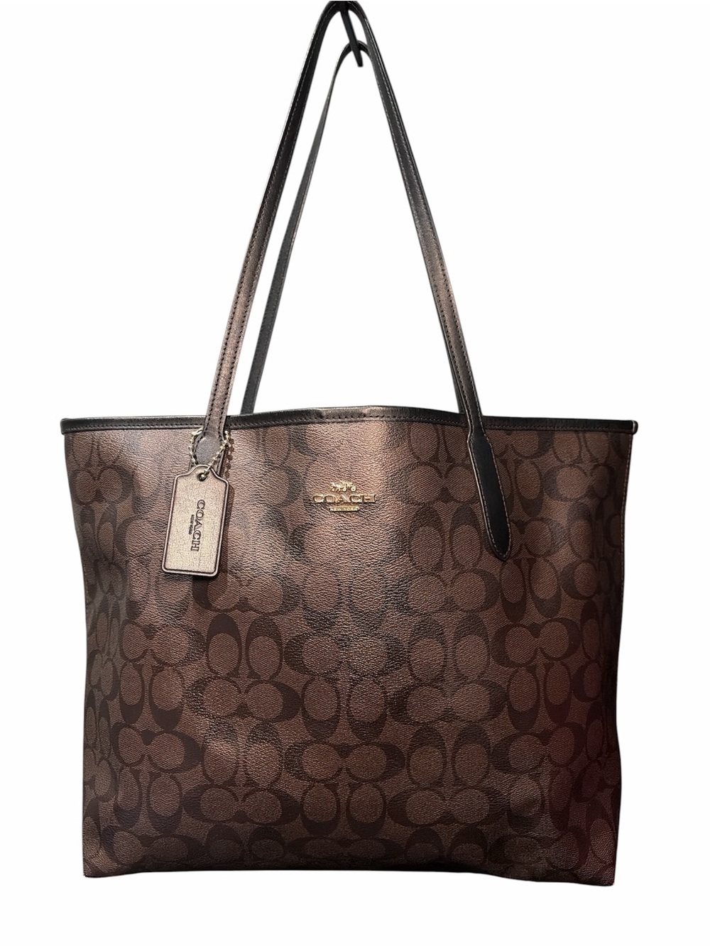 Coach Brown Signature Logo Tote with Gold Accent